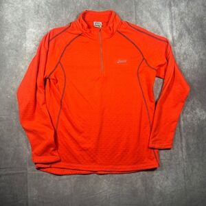 Asics Mens Large Orange Thermopolis Quarter Zip Textured Grid Fleece Running Top